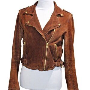 Sézane Suede Goat Leather Zig Jacket Size 38 Terracota Brown Rust Gold Hardware